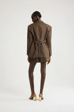 Oversize-Jacke mit Gürtel aus Bio-Baumwollgabardine