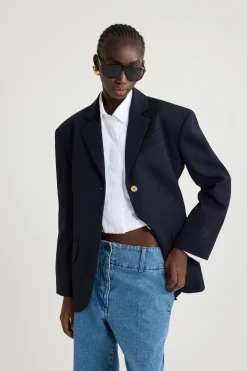 Oversize-Jacke mit Gürtel aus nachhaltigem technischem Wolltwill