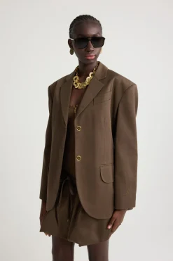 Oversize-Jacke mit Gürtel aus Bio-Baumwollgabardine
