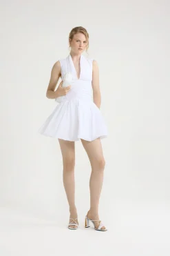 Rückenfreies Ballon-Minikleid aus recycelter Faille
