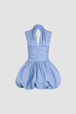 Rückenfreies Minikleid aus bedrucktem Bio-Baumwollpopeline
