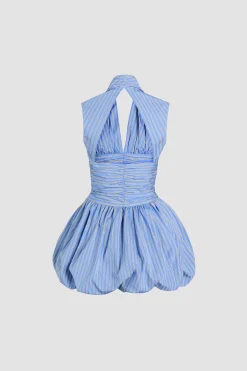 Rückenfreies Minikleid aus bedrucktem Bio-Baumwollpopeline