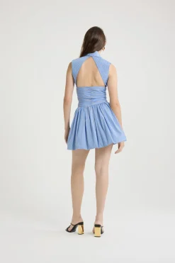 Rückenfreies Minikleid aus bedrucktem Bio-Baumwollpopeline