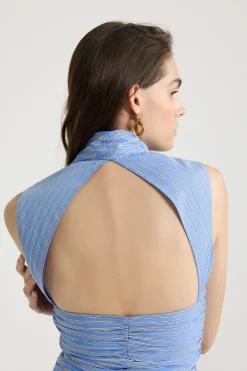 Rückenfreies Minikleid aus bedrucktem Bio-Baumwollpopeline