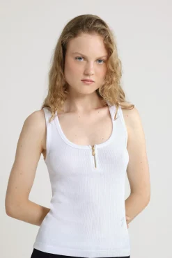 Tanktop mit U-Boot-Ausschnitt aus gerippter Bio-Baumwollmischung