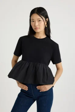 T-Shirt mit Rüschensaum aus Bio-Baumwolle und Faille