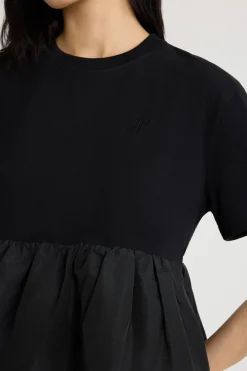T-Shirt mit Rüschensaum aus Bio-Baumwolle und Faille