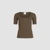 T-Shirt mit U-Boot-Ausschnitt aus gerippter Bio-Baumwollmischung