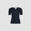 T-Shirt mit U-Boot-Ausschnitt aus gerippter Bio-Baumwollmischung