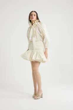 Voluminöses Minikleid mit Ärmeln aus recycelter Faille