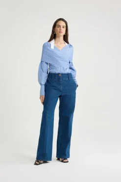 Wickelbluse aus bedrucktem Bio-Baumwollpopeline