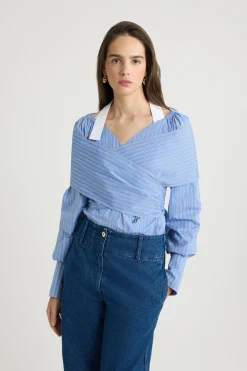 Wickelbluse aus bedrucktem Bio-Baumwollpopeline