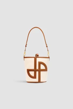 Mittelgroße JP Beuteltasche aus Leder und Canvas