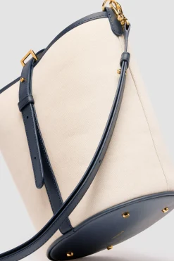 Mittelgroße JP Beuteltasche aus Leder und Canvas